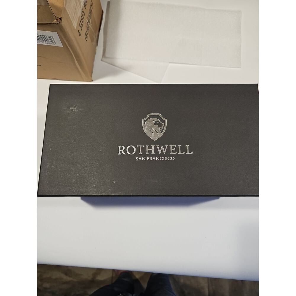 ROTHWELL 4 Slot Leather Watch Box with Valet Drawer - Medium, Blue/Grey NEW NIB - Picture 6 of 7